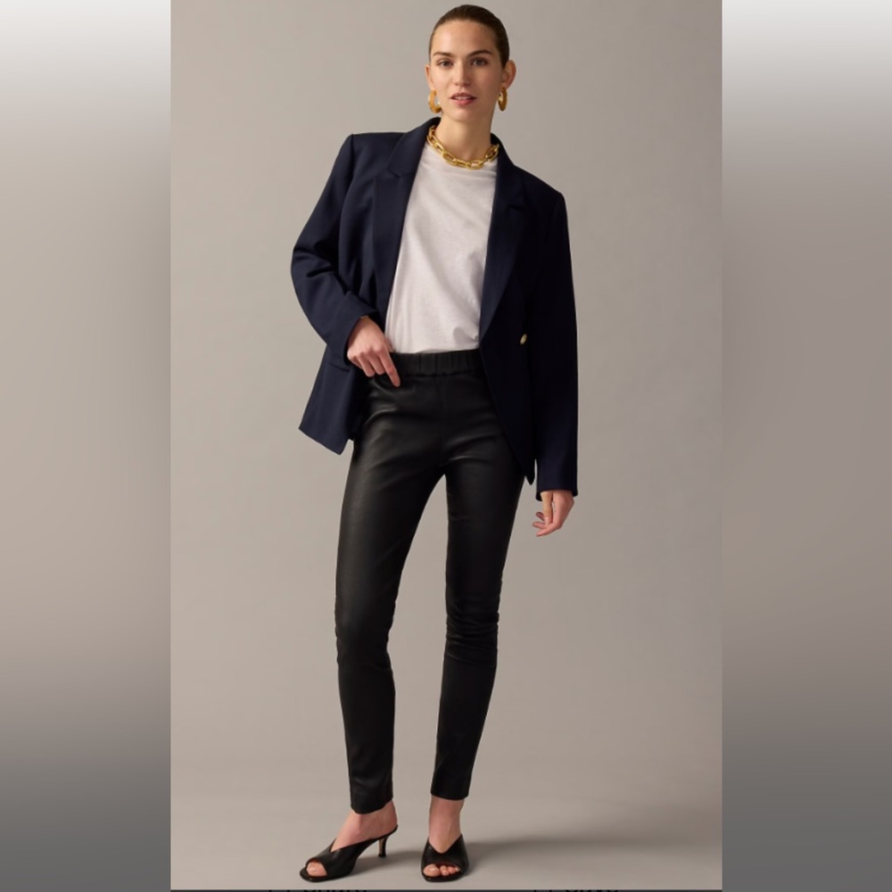 J Crew Black Leather Elastic Waist Pants.